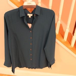 J Jill Back tunic pleated shirt Ocean color